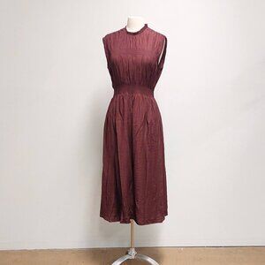 H&M, Claret/Burgundy, Midi, Sleeveless, Smocked Detail Dress, Size: S